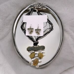 Crystal Rope Necklace Earrings Set Brown Rhinestone Costume Jewelry NWOT